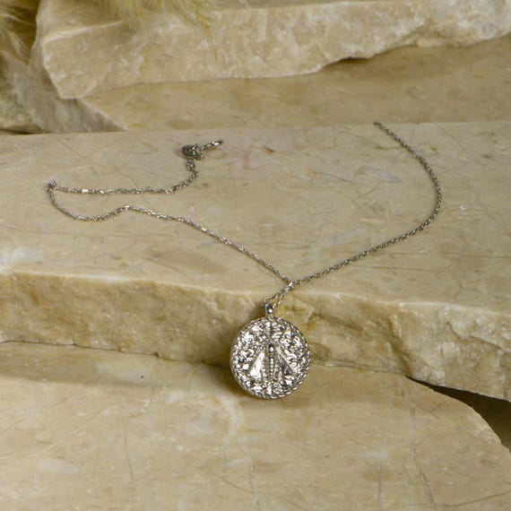 Sterling Silver Bee Coin Necklace, Ancient Greek Bee Medallion Necklace, Vintage Bee Coin Pendant, Sacred Bee Symbol Jewelry, Gift For Women