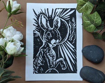 Watership Down Inspired | Rabbit Block Print | The Prophet| Black and White Art | Art Print | 5 x 7 in. Print  | Hand Printed | Bunny