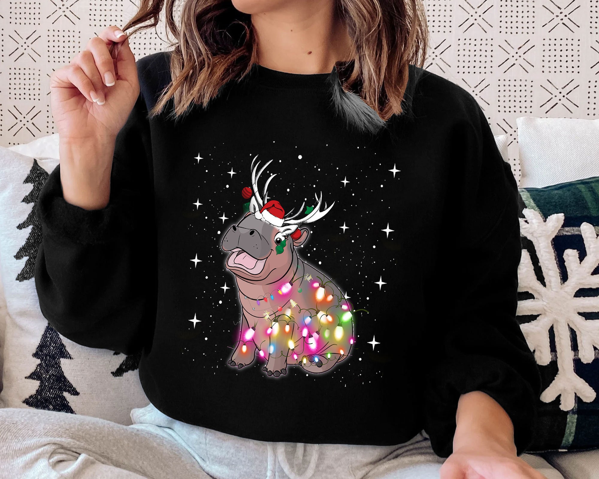 Discover Christmas  Hippopotamus Light Sweatshirt, Funny Hippo Shirt