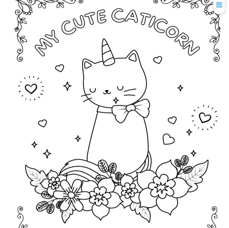 Caticorn Coloring Pages Etsy