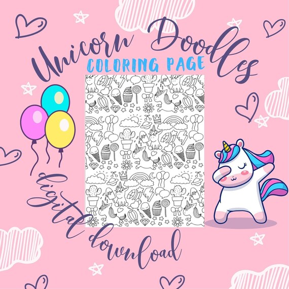 Unicorn Doodles Coloring Page High Quality Cute Coloring Etsy Ireland
