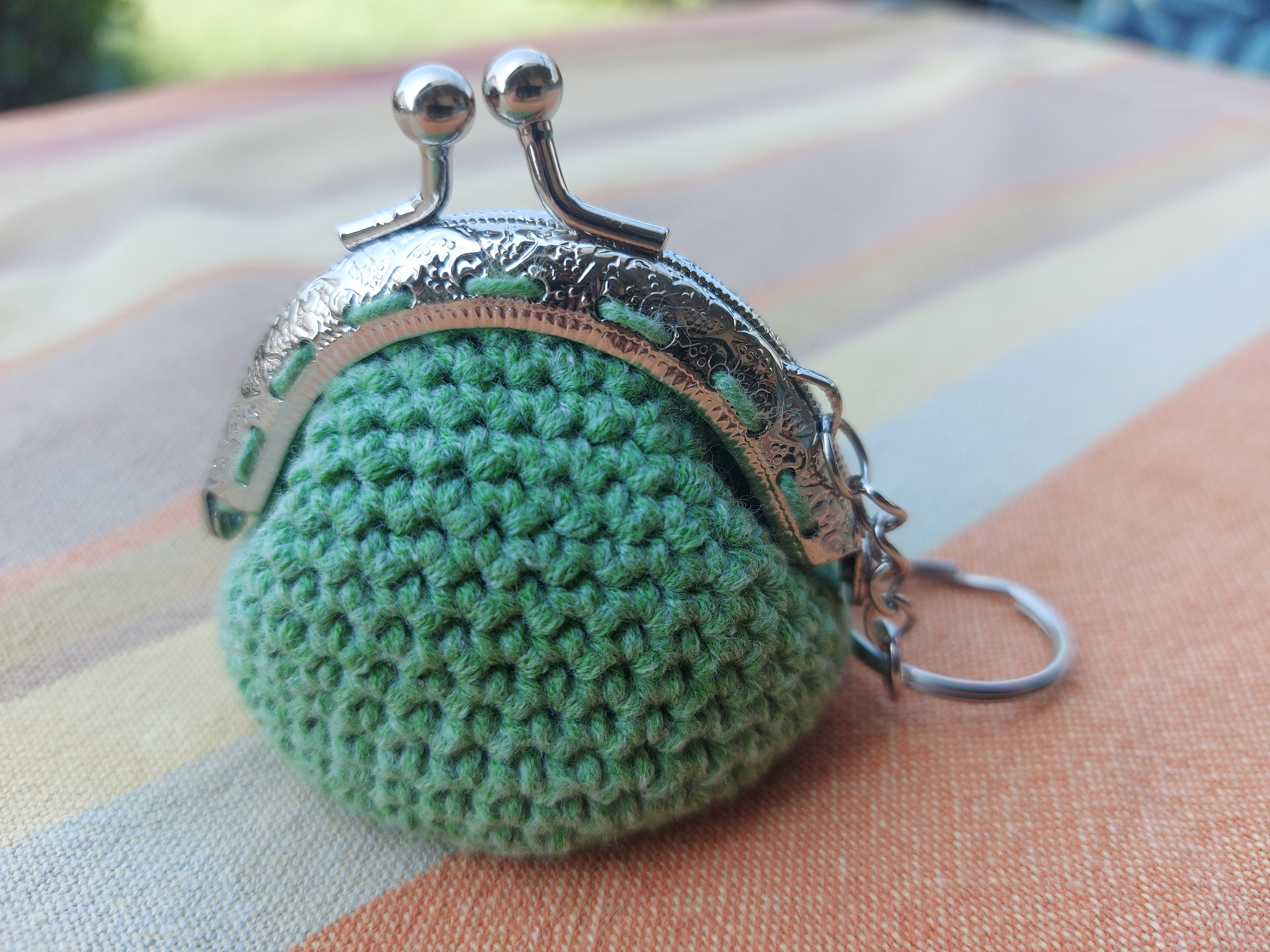 Coin purse keyring in teal and cherry red patte... - Folksy