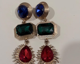 Retro style Multicolor Drop Statement Earrings  Blue, Green & Red Jewelry’s