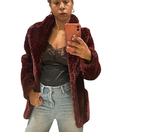 Women's Burgundy Faux Fur Coat