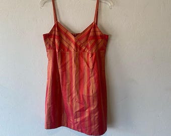 Escada Sport pink Orange spaghetti strap striped short dress with beaded hem