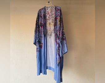 Free People blue multicolored floral print kimono