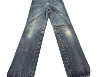 Vintage Womens 9/10 Jeans 1970s Straight Leg Denim Vtg 70s 25x33 British Hong
