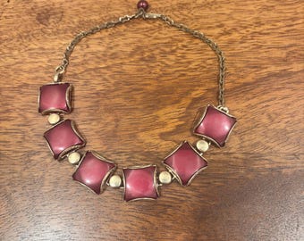Vintage 1940s Gold-Tone Maroon choker Necklace -Women's costume Jewelry