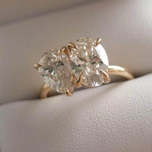 Toi et Moi Moissanite Ring  Pear Oval Cut Two Stone Engagement Ring 14K Gold Promise Ring Double Stone Wedding Jewelry for Her