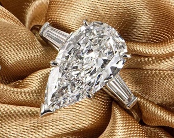 Anillo de compromiso en forma de pera de Harry Winston en plata de ley 925 Anillo de diamantes de talla excelente Anillo de compromiso estilo celebridad