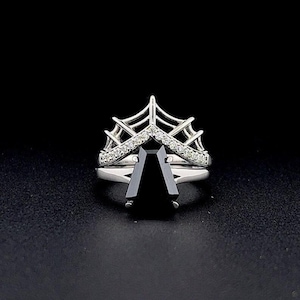Coffin Cut Black Onyx Engagement Ring Vintage White Gold Moissanite Bridal Ring with Diamond Accents,  Hollow Out Design for Women