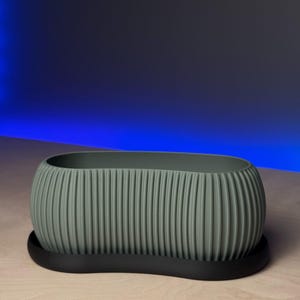 Terra Planter – 3D Printed Oval Planter for 3 Small Plants | Herb or Succulent Pot with Drainage Tray | Modern Minimalist Plant Decor