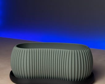 Terra Planter – 3D Printed Oval Planter for 3 Small Plants | Herb or Succulent Pot with Drainage Tray | Modern Minimalist Plant Decor