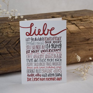 Karte | Liebe | Hochzeit | Verlobung | 1. Korinther 13 | christliche Glückwunschkarte | Handlettering | Geschenkidee
