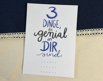 Karte | Drei Dinge die genial an Dir sind | Freundschaftskarte | besondere Geburtstagskarte | Wertschätzung | Muttertag | Handlettering