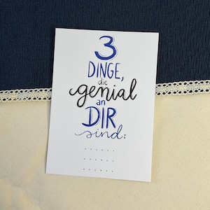 Karte | Drei Dinge die genial an Dir sind | Freundschaftskarte | besondere Geburtstagskarte | Wertschätzung | Muttertag | Handlettering