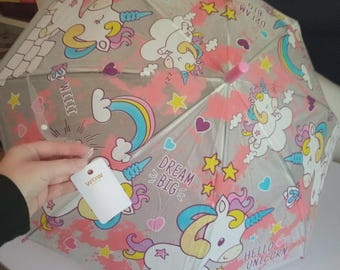 BNWT wow london Unicorn Kids Childrens Dome Umbrella Girls Brolly School Pink