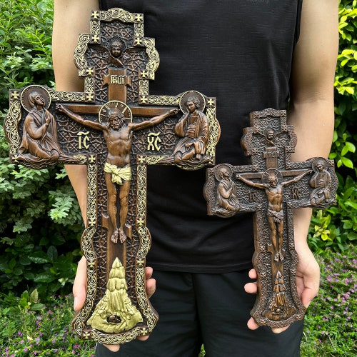 Wall Cross Wood Crucifix Religious Wood Carving Orthodox Cross Etsy