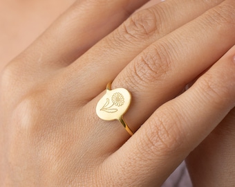 Birth Flower Ring | Dainty Mom Ring | Handmade Jewelry | Birth Month Ring | Floral Ring | Minimalist Ring | Sterling Silver Ring | Gift