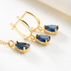 Sapphire Blue Necklace & Earrings Set | Silver Bridal Jewelry Set For Bride | Handmade Jewelry | Silver Sapphire Pendant | Romantic Gift