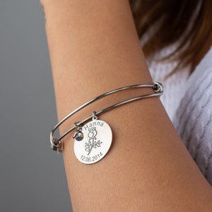 Personalized Birthstone Bracelet | Handmade Bracelet | Birth Flower Jewelry Bangle | Mothers Day Gift | Birth Month Bracelet | Gift For Her