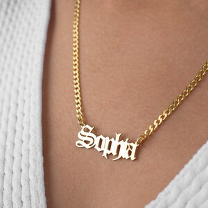 Personalized Old English Name Necklace, Customized Gothic Style Nameplate Necklace, Gothic Font Old English Pendant, Name Necklace Choker