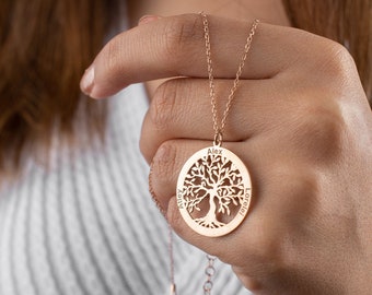 Collier arbre de vie | Collier arbre de vie personnalisé | Collier Rose Argent Or | Collier Prénom | Collier superposé | Pendentif Arbre De Vie