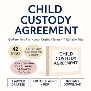Child Custody Agreement Template with Parenting Plan | Exhibits A–G | Court Ready Co Parenting Form | Editable PDF Word | Instant Download