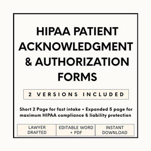 Formulário de Consentimento e Reconhecimento de Privacidade HIPAA | Modelo Editável de Autorização de Paciente para Práticas Médicas (PDF)