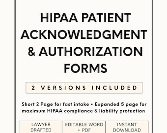 HIPAA Consent & Privacy Acknowledgment Form | Editable Patient Authorization Template for Medical Practices (PDF)