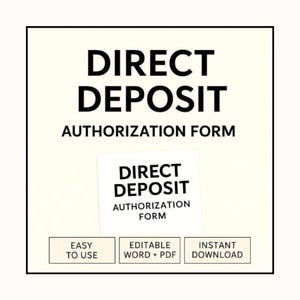 Direct Deposit Authorization Form: Editable Payroll Setup & HR Template (Instant Download)
