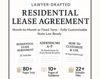 Residential Lease Agreement Template | Editable Month-to-Month or Fixed-Term Rental Contract (PDF)