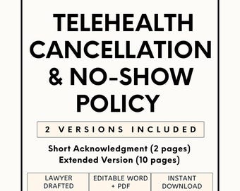 Telehealth Cancellation & No-Show Policy Forms | Editable Rescheduling, Compliance Templates for Virtual Medicine (PDF)