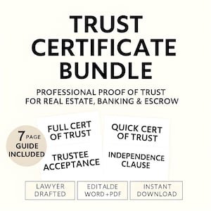 Trust Certificate Bundle | Editable Certificate of Trust I Bank Documents I Title Forms | Trustee Verification Kit | Living Trust | PDF Word