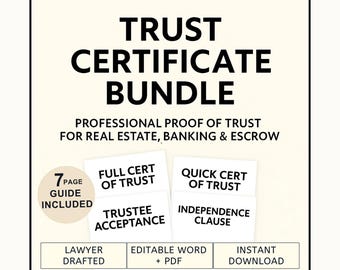 Trust Certificate Bundle: Certificate of Trust, Bank & Title Forms, Trustee Verification Kit