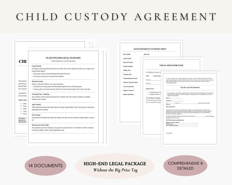 Child Custody Agreement: Court Ready Co Parenting Plan with Exhibits A–G, FL-341 Compatible