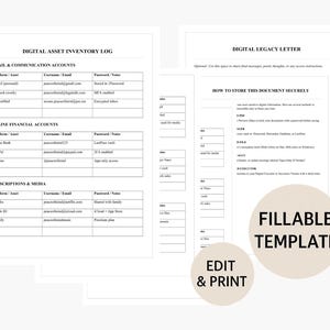 Digital Asset Planner: End of Life Binder, Password Organizer, Online Log, Legal Estate Forms