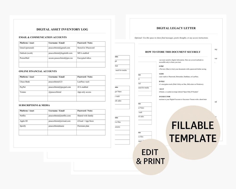 Digital Asset Planner: End of Life Binder, Password Organizer, Online Log, Legal Estate Forms