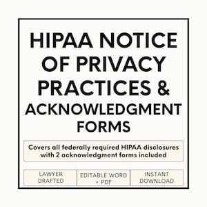 HIPAA Privacy Notice & Acknowledgment Forms | Editable Patient Authorization Templates (PDF)