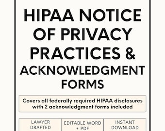 HIPAA Privacy Notice & Acknowledgment Forms | Editable Patient Authorization Templates (PDF)