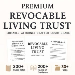 Living Trust Template | Revocable Family Trust Kit I Schedule A, B, and C | Editable PDF Word | Digital Assets I Estate Planning Legal Form