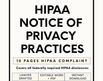 HIPAA Notice of Privacy Practices Template | Editable Med Spa & Therapist Compliance Forms (PDF)
