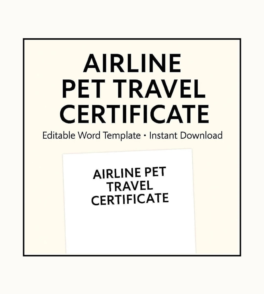 Pet Travel Health Certificate Template Editable Veterinary Form for