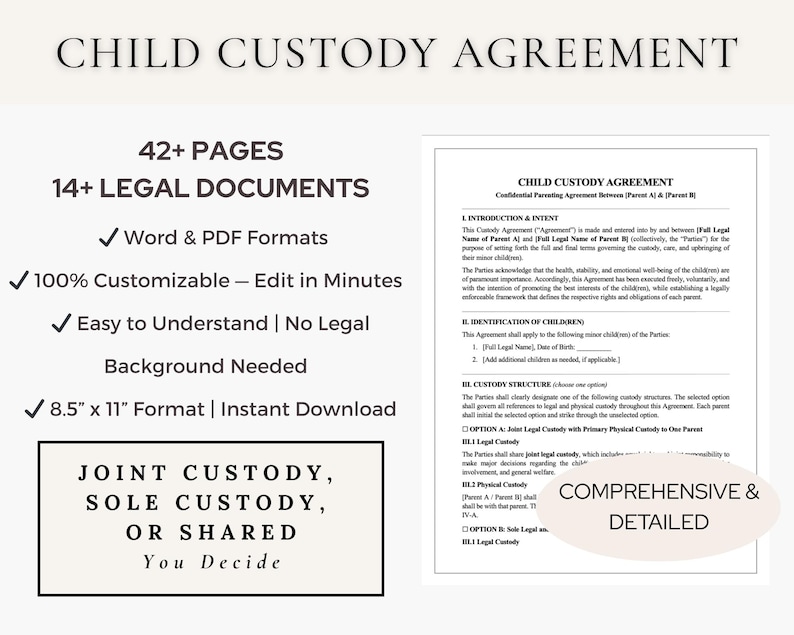 Child Custody Agreement: Court Ready Co Parenting Plan with Exhibits A–G, FL-341 Compatible