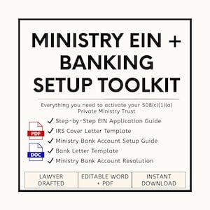 508c1a Ministry EIN Bank Setup Kit, Editable IRS Application Guide, Editable Word and PDF