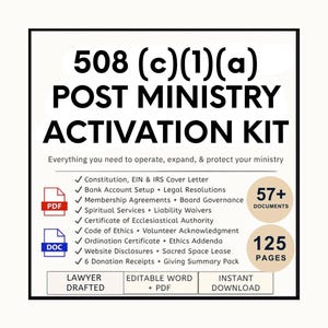 508c1a Ministry Trust Add-On Bundle | 57+ Editable Legal Templates for Constitution, Services & Banking (PDF)