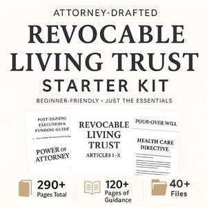 Revocable Living Trust Starter Kit I Estate Planning I Pour Over Will, Power of Attorney, Health Directive I Editable Legal Trust Documents