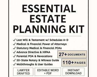 Estate Planning Kit: Editable Last Will, Power of Attorney & Health Directive Forms, HIPAA Authorization