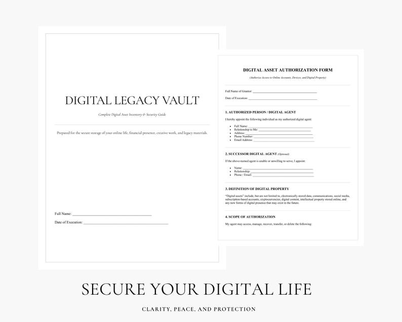 Digital Asset Planner: End of Life Binder, Password Organizer, Online Log, Legal Estate Forms