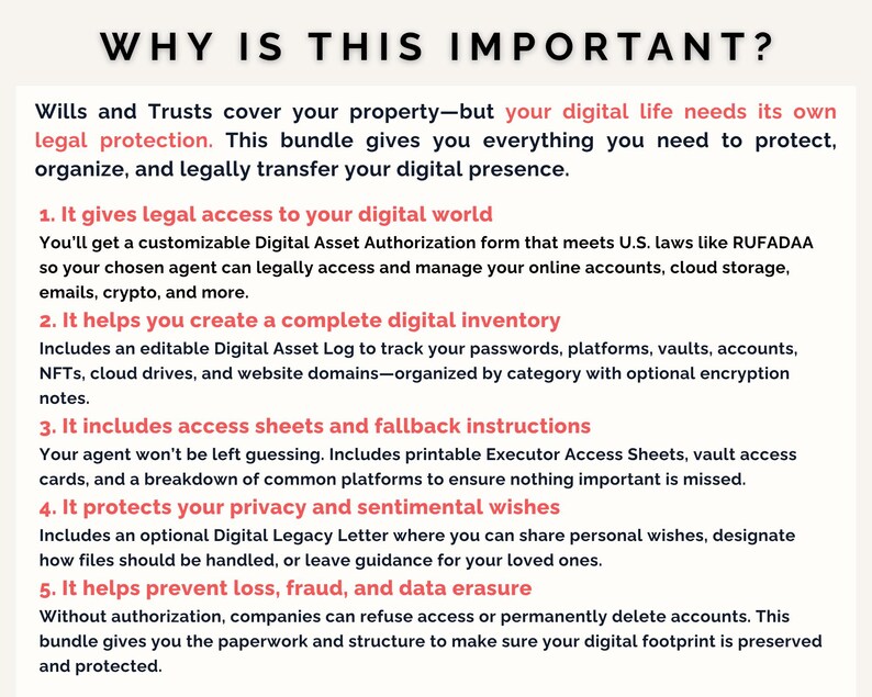 Digital Asset Planner: End of Life Binder, Password Organizer, Online Log, Legal Estate Forms